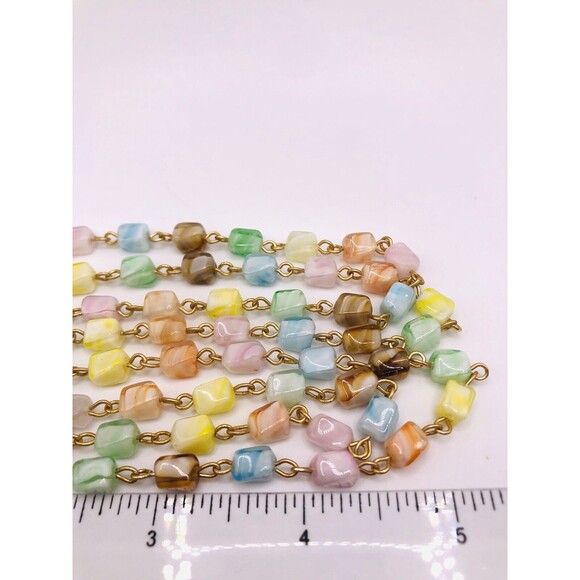 Glass Swirl Mini Square Beaded Long Necklace ~Light Pastels - Picture 3 of 8